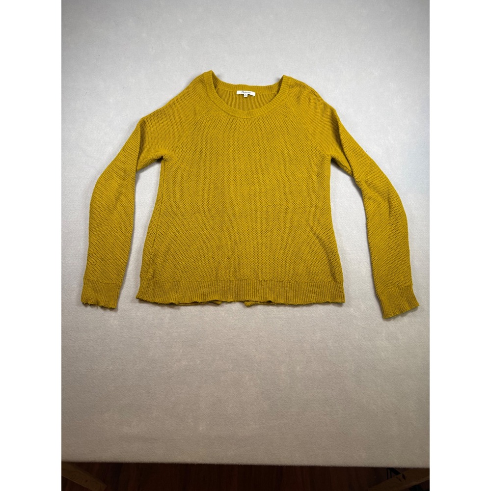 Madewell Womens Mustard Yellow Waffle Knit Split Back Crewneck Sweater Medium